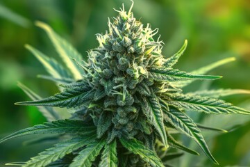 Closeup of Thousand Oaks Marijuana Strain: Late Flowering Cannabis Cola with Visible Hairs and Leaves