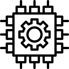 Gear and chip icon symbolizing technology line icon