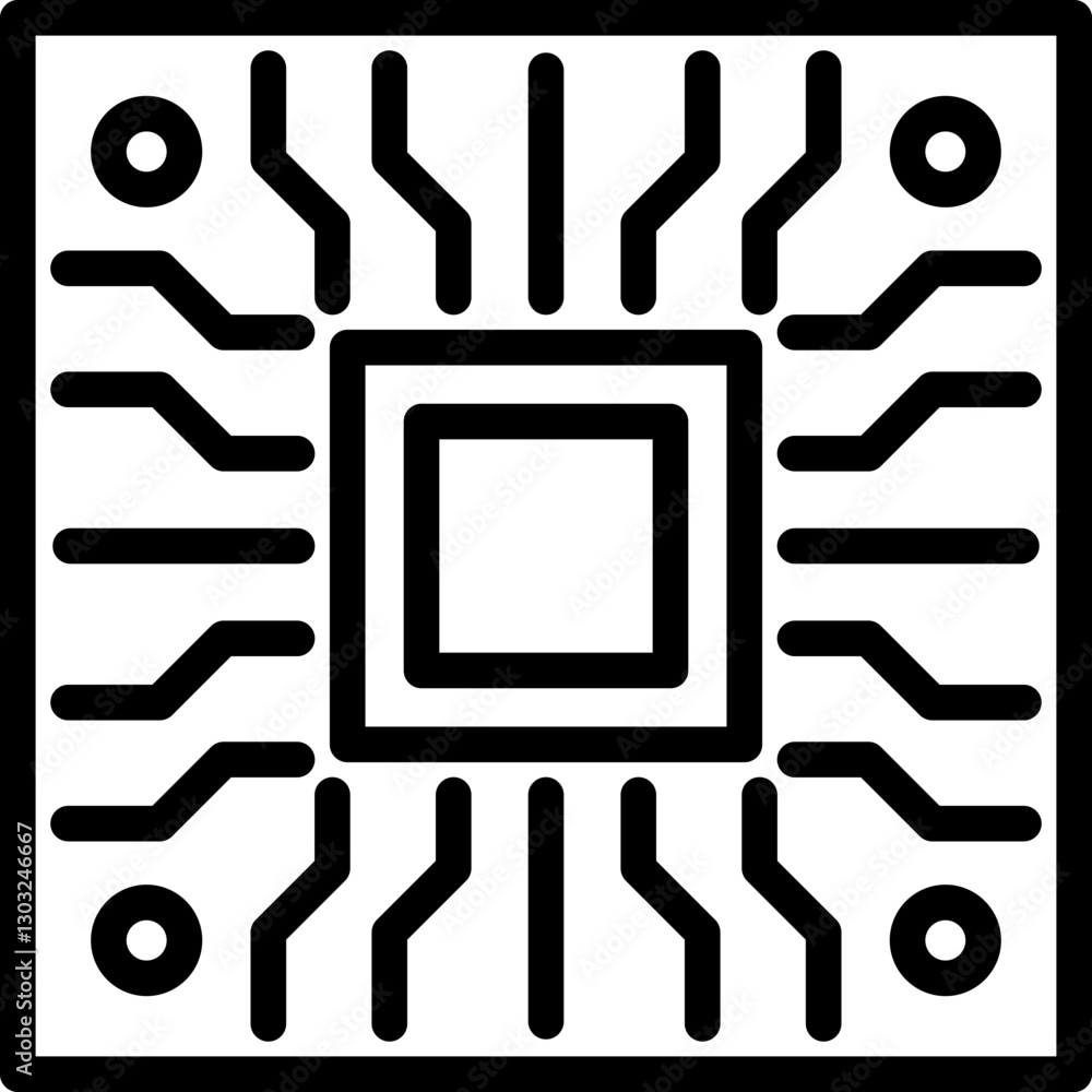 Poster microchip with circuit design line icon