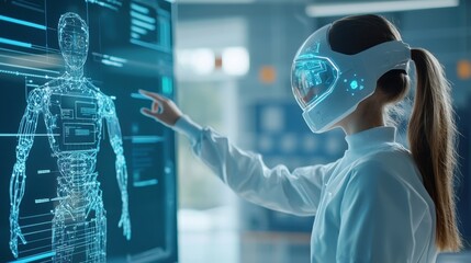 A futuristic AI powered virtual teacher interacting with students through a holographic interface, real time personalized learning, cutting edge education