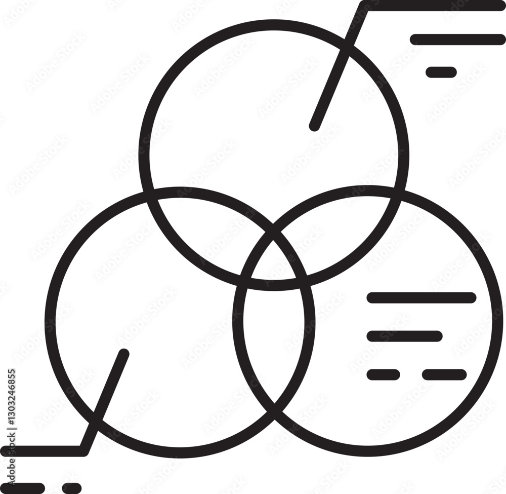 Poster venn diagram with three intersecting circles line icon