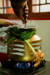 South indian traditional brass pongal pot