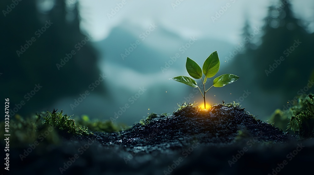Poster responsive botanical a glowing plant reacting to touch with changing form and texture