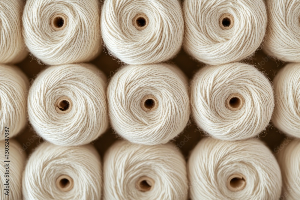 Aufkleber close-up of spools of white yarn, creating a textured background ideal for textile and craft project