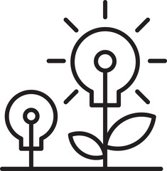 Lightbulb plants growing together line icon