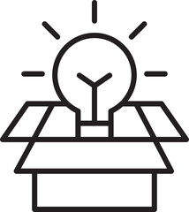 Light bulb over solar panels in a box line icon