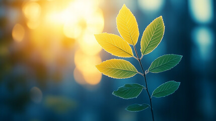 A leafy green plant with a yellowish tint symbolizes growth renewal and vitality The modern aesthetic represents contemporary sustainability and eco-conscious living Lush foliage evokes harmony and ba