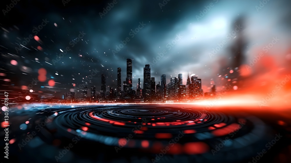 Poster pulsing futuristic digital realm with interconnected hubs luminous data nodes and chromatic light fi