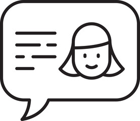 Chat bubble with a smiling girl icon line icon