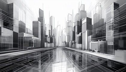 buildings cityscape abstract concept 3d render transparent blueprint