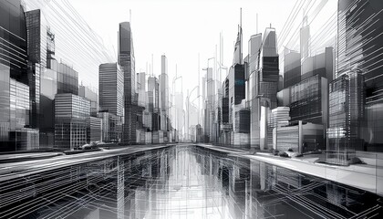 buildings cityscape abstract concept 3d render transparent blueprint