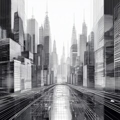 buildings cityscape abstract concept 3d render transparent blueprint