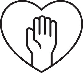 Hand inside heart symbol design line icon