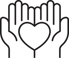 Fototapeta premium Hands holding a heart symbol line icon