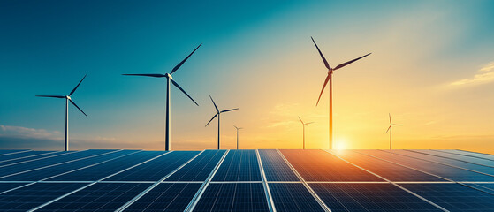 Windkraftanlagen erzeugen saubere Energie über einer modernen Stadt

