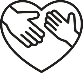Hands forming a heart shape line icon