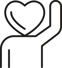 Heart symbol with raised hand gesture line icon