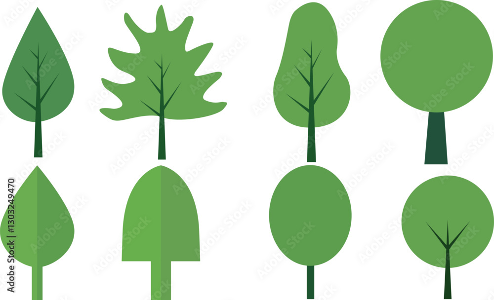 Wall mural set of tree and leaf collection hand drawn flat design vector element. botanical set of bare trees a