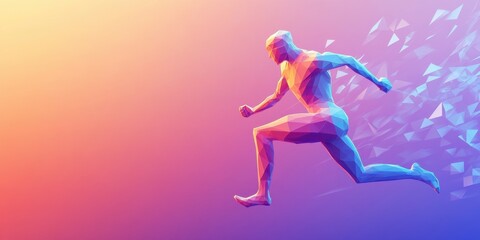 Abstract Polygonal Runner Dynamic Movement  Digital Art Illustration of an Athlete in Motion