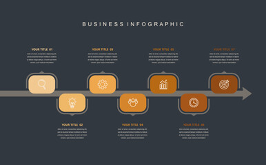 Business road map timeline infographic concept. with icons and 7 steps. Corporate milestones graphic elements. marketing data. Modern vector history timeline design presentation