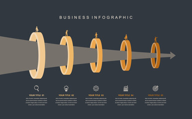 Infographic elements template, Business concept Timeline 5 steps, workflow layout, icons, diagram, report, web design. Creative, marketing data, vector.