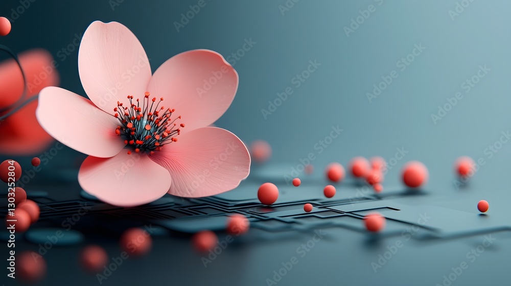 Poster mesmerizing close up of a biotech flower featuring intricate circuit inspired patterns and futuristi