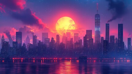 Fototapeta premium dark modern cityscape with high rise buildings city lights