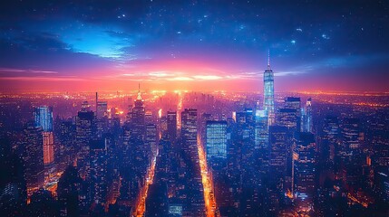 dark modern cityscape with high rise buildings city lights