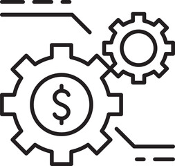 Finance gears with dollar symbol illustration line icon