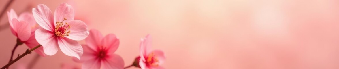 Obraz premium Soft pink petals gently falling on warm peach background, peach, flowers, nature