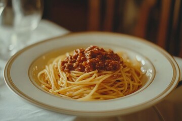 pasta with bolognese sauce on plate
