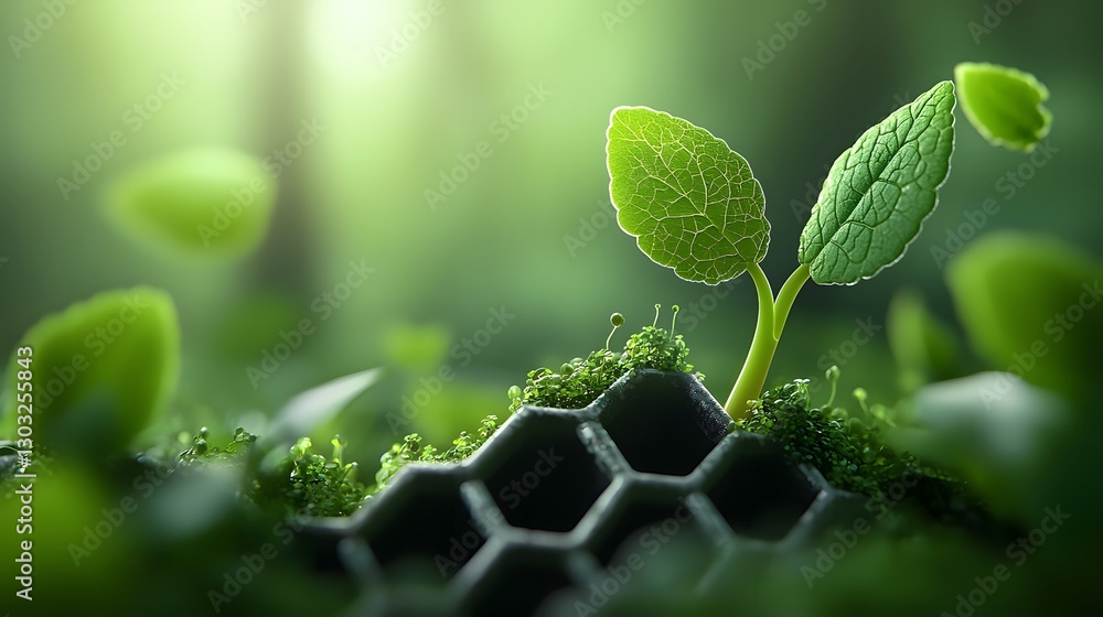 Poster intricate microscopic structures of innovative biotechnology and sustainable ecological technologies
