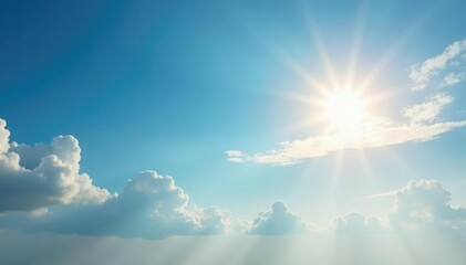 The sun shines through thin wispy clouds in the clear blue sky, landscape, cloud formations