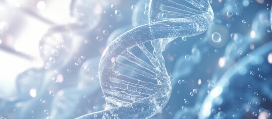 Abstract dna molecule graphic design, light blue color, dots, digital art, futuristic style, scientific illustration, technology theme, glowing effect, vibrant, background, light particles, details