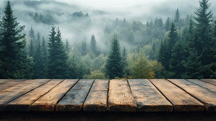 empty table with foggy forest background product display montages