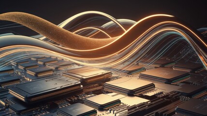 Abstract golden strips and lines illustration, computer science, data technology, big data server, cloud computing wallpaper