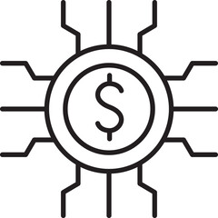 Digital currency symbol with circuit design line icon