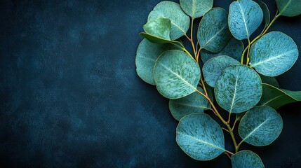 Fototapeta premium eucalyptus leaves on black background
