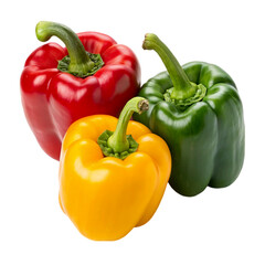 red, yellow, and green peppers on a transparent background
