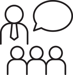 Business presentation with audience engagement line icon