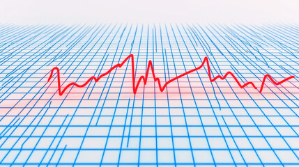 Fototapeta premium Abstract Red Line Graph Over Blue Grid Background