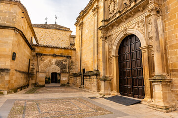 Fototapeta premium Entrance to the Christian Basilica Church of Santa Maria de los Reales Alcazares, in Ubeda, a UNESCO city.