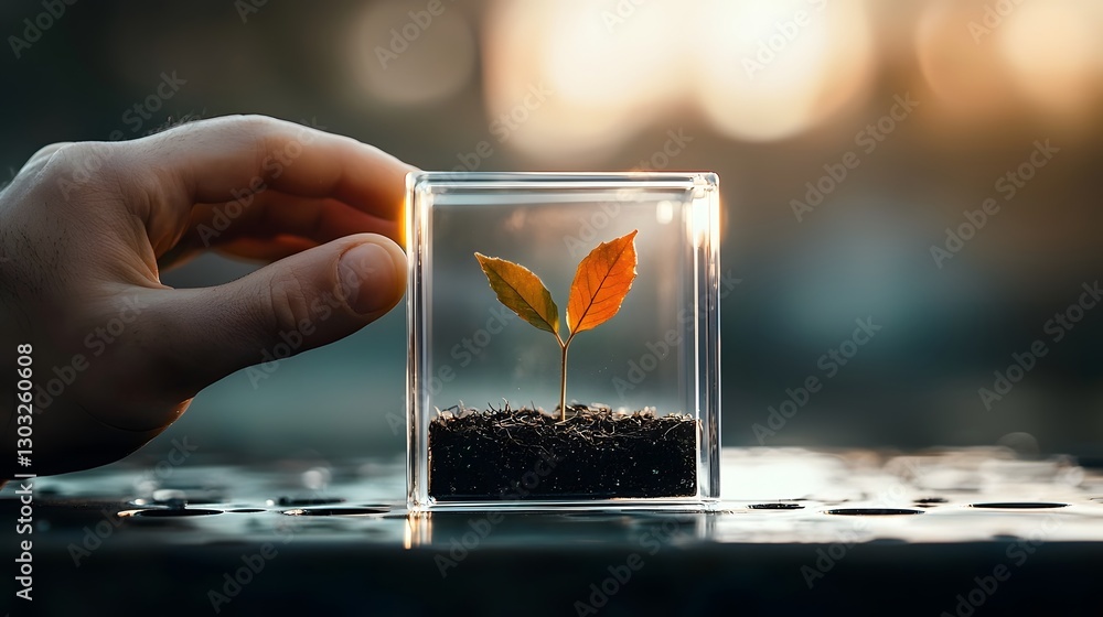 Aufkleber glowing seed germination experiment conducted in a transparent gel cube within a laboratory setting 