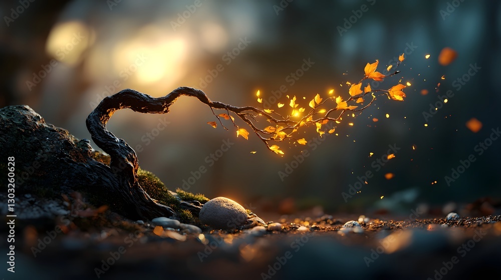 Poster glowing responsive vine curling with soft golden light interaction a digital art image depicting a l
