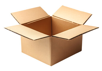 Carton open cardboard box on white and transparent background. AI GENERATED. PNG