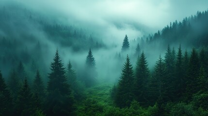 foggy forest in the mountains dark and foggy landscape