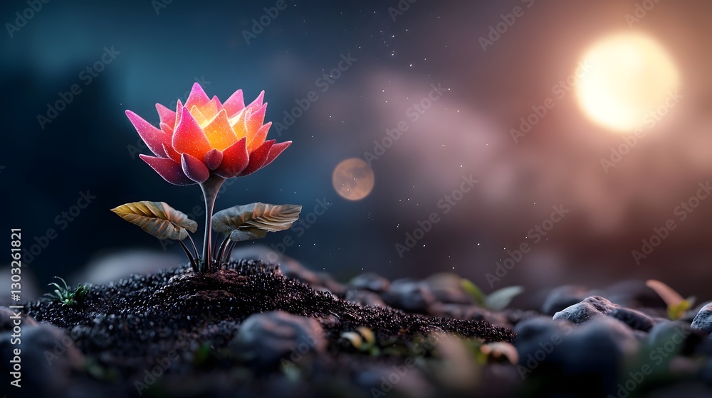 Aufkleber glowing fractal patterned flower with iridescent petals blooming under the captivating light of the 