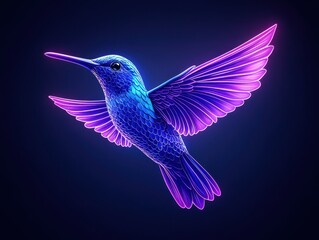 Vibrant hummingbird in mid-flight showcasing iridescent feathers against a dark backdrop