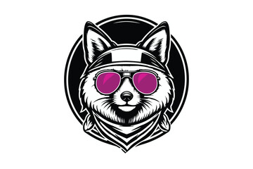 Cool Fox Wearing Sunglasses and Scarf Silhouette Design.