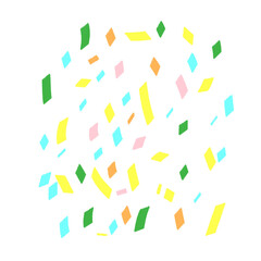 Scattered Colorful Ribbon Cutting Confetti Illustration with Bright Green Yellow Blue and Pink Pieces for Festive Celebrations